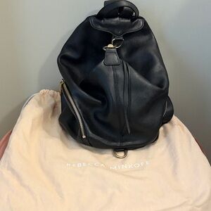 Rebecca Minkoff Black Leather Backpack with Gold Accents